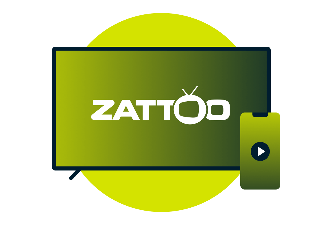 Un ordinateur portable et un t&eacute;l&eacute;phone avec le logo Zattoo.